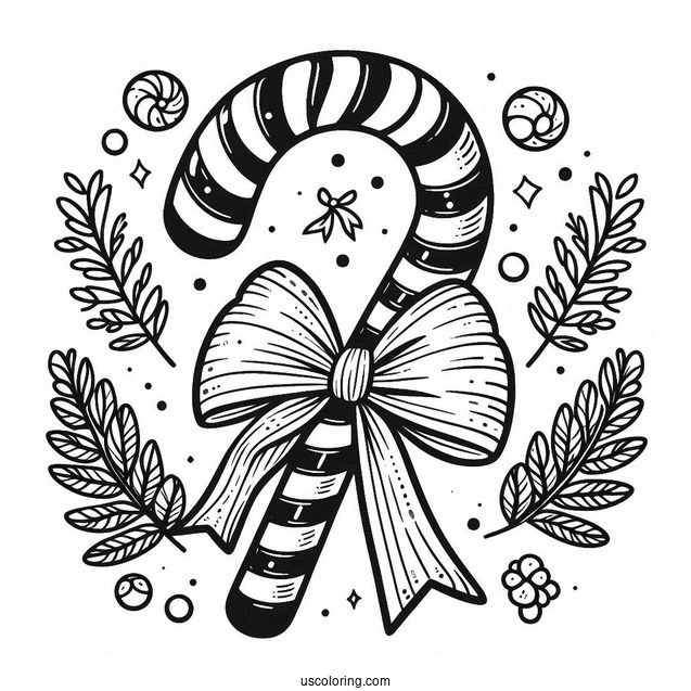Festive Candy Cane Coloring Page With Pretty Bow