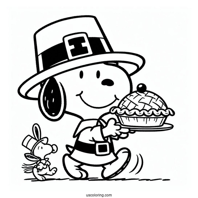 Pilgrim Coloring Page Snoopy Carrying A Pie For Kids