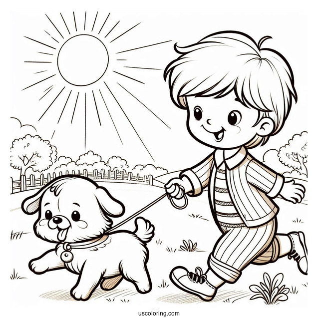 Little Boy Playing With Dog Under The Sun