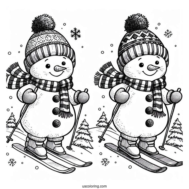 Young Snowman Skiing To Color