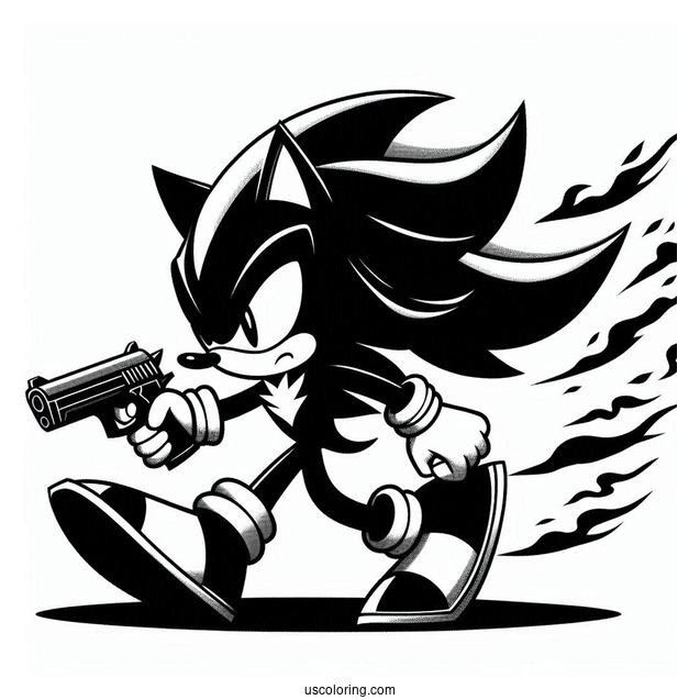 Shadow Coloring Page The Hedgehog With Gun In A Fight