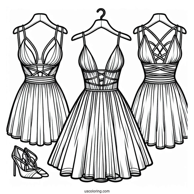 Strappy Plunging Dress Coloring Page With Large Skirt