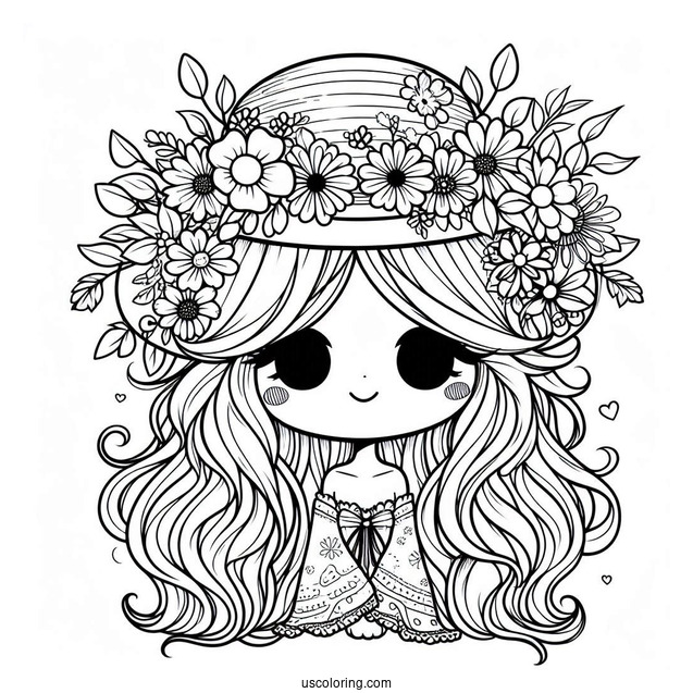 Hippie Chibi Girl With Floral Hat