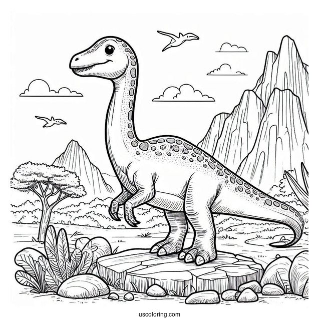 Diplodocus Dinosaur In Rocky Terrain Coloring Page