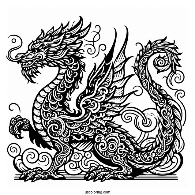 Ancient Looking Dragon To Color