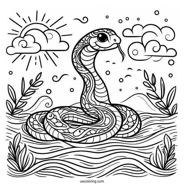 Coloring Page Of a Sea Snake In The Water