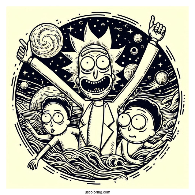 Rick And Morty Poster Art With Logo To Color