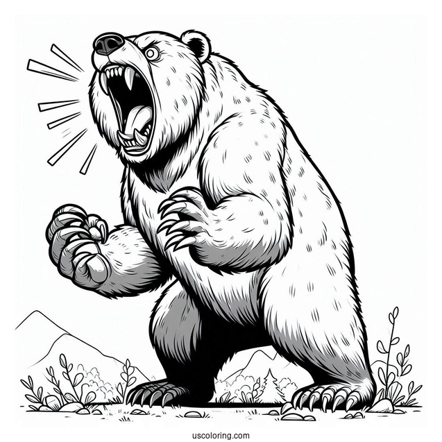 Scary Bear Coloring Page Roaring While Standing