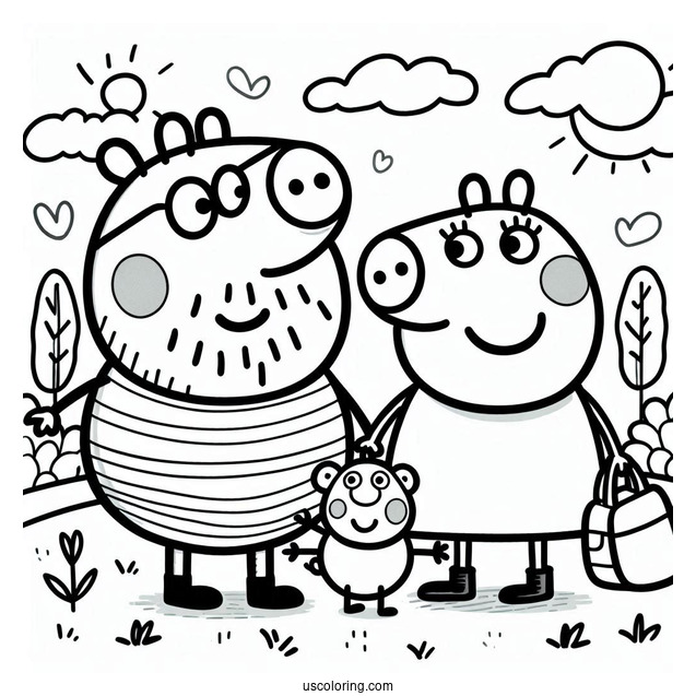 Mummy And Daddy Pig With Peppa And George