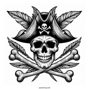 Pirate Skull And Bones Emblem Coloring Sheet