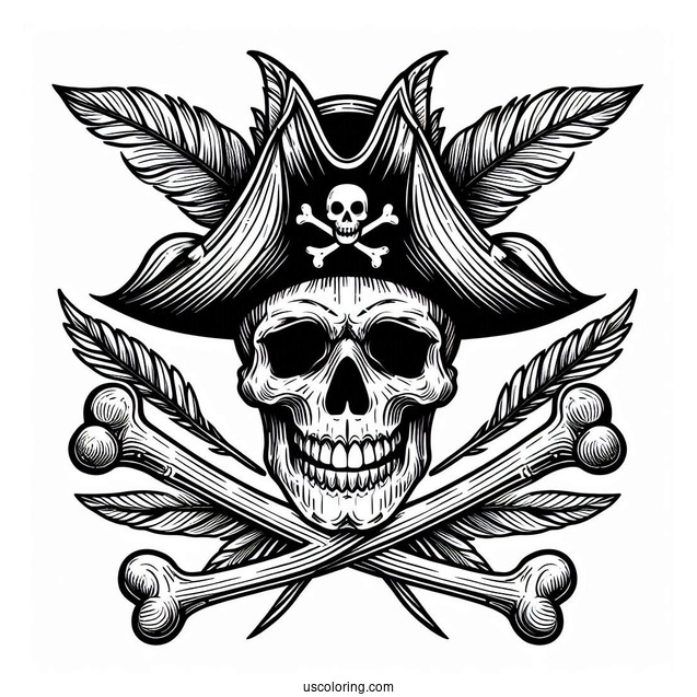 Pirate Skull And Bones Emblem Coloring Sheet