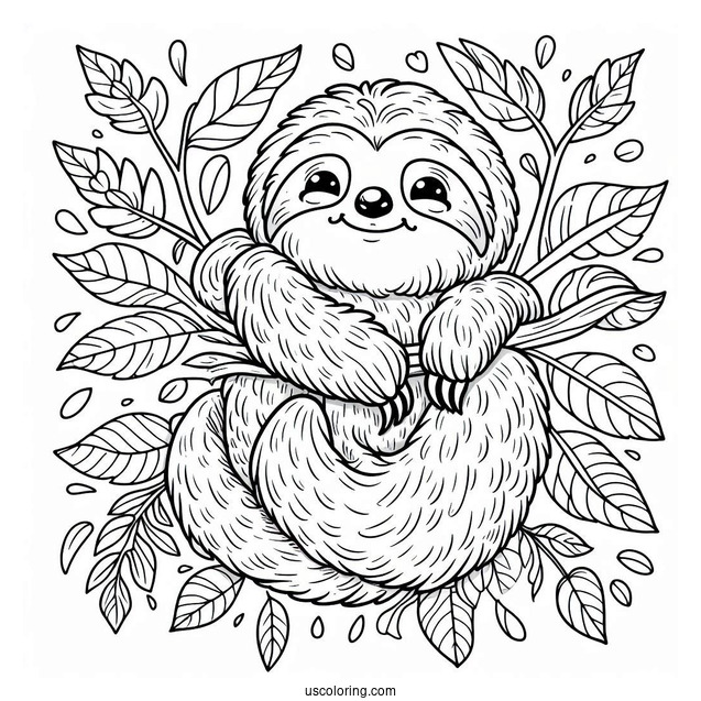 Happy Sloth Sitting On Leaves