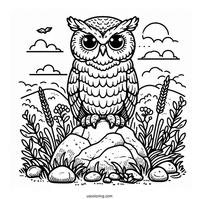 Coloring Sheet Of Owl Sitting On Rock
