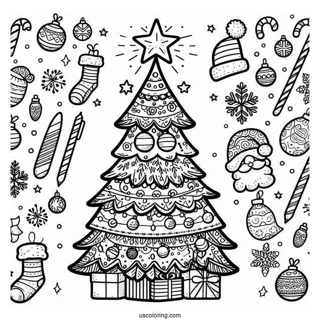 Santa Themed Christmas Tree Coloring Sheet