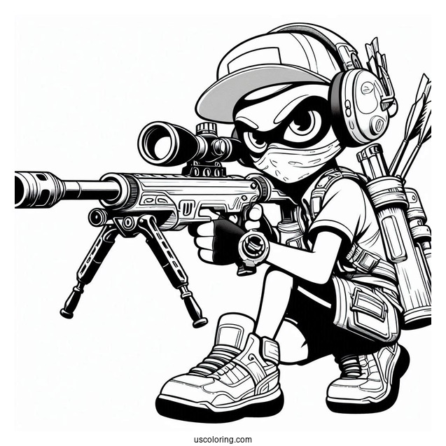Splatoon Coloring Page Of Agent 3 With Crossbow And Squad