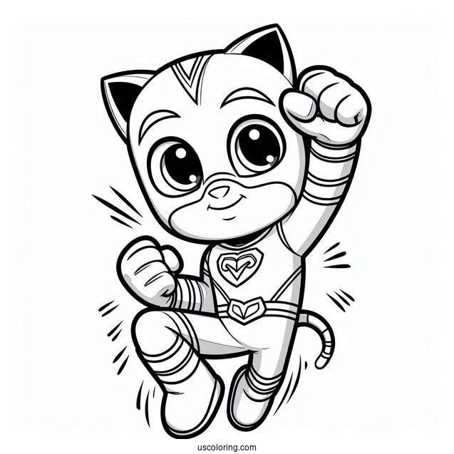 PJ Masks Coloring Page Of Catboy Fist Bump While Jumping
