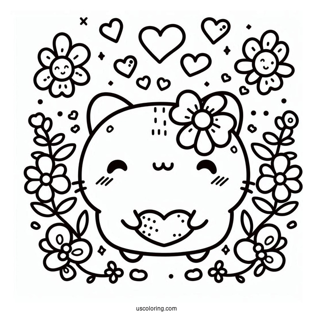 Sumikko Gurashi Coloring Page Of Kawaii Tonkatsu With Hearts And Flowers