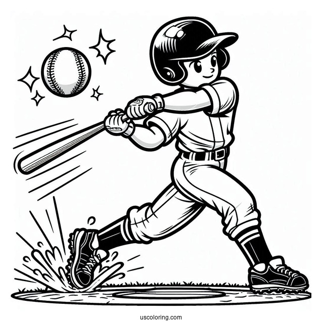 Coloring Page Of Baseball Player Hitting Home Run For Kids