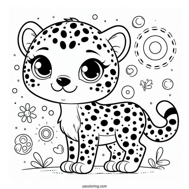 Happy Cheetah Coloring Page With Large Spots