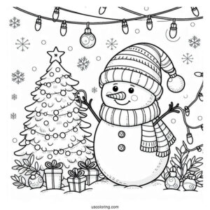 Cute Snowman Playing With Christmas Lights