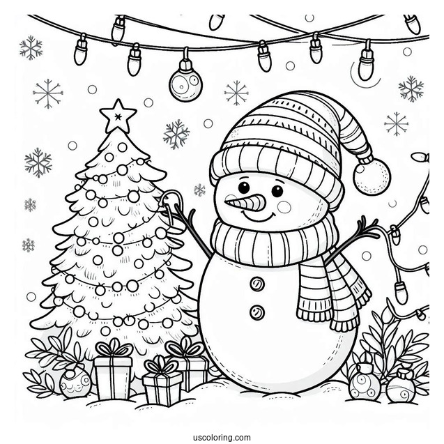 Cute Snowman Playing With Christmas Lights