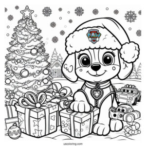 Christmas Themed Paw Patrol Coloring Page