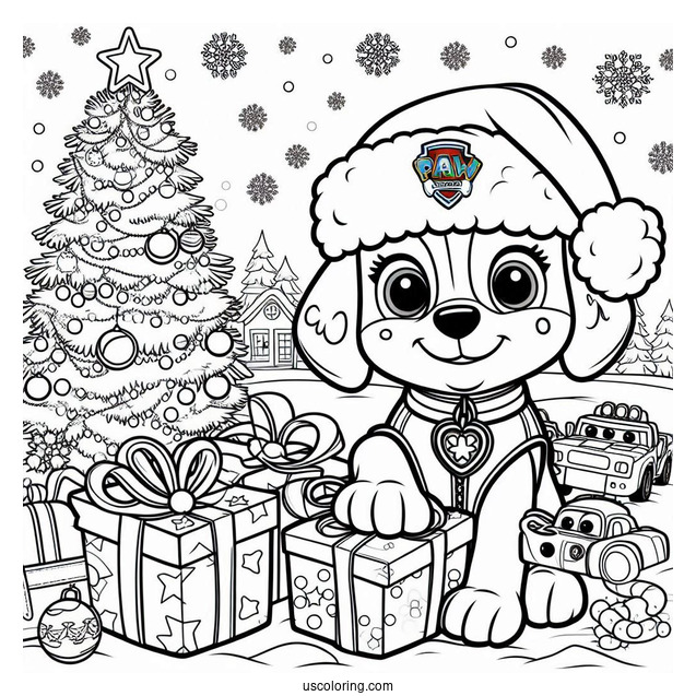Christmas Themed Paw Patrol Coloring Page