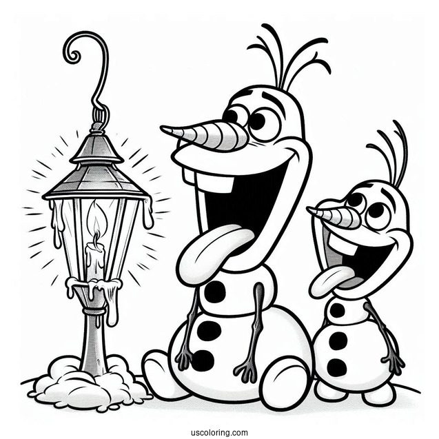 Olaf And Sven With Stuck Tongues On Lamp
