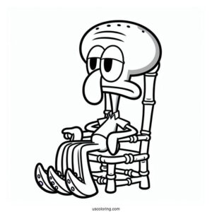 Squidward Coloring Page Resting On A Chair