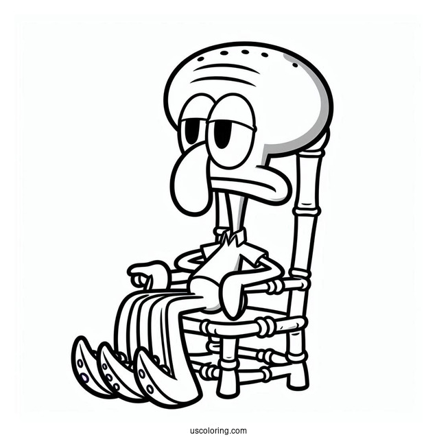 Squidward Coloring Page Resting On A Chair