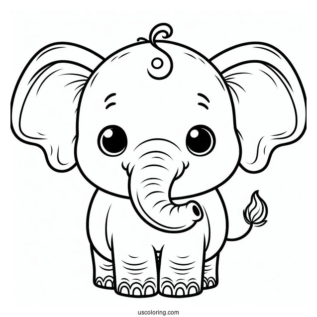 Cute Elephant With Big Ears Coloring Sheet