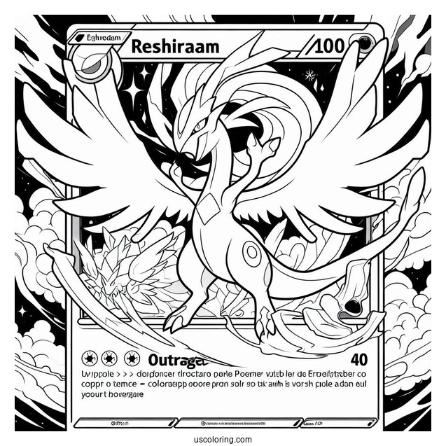 Reshiram Outrage Pokemon Card Coloring Page