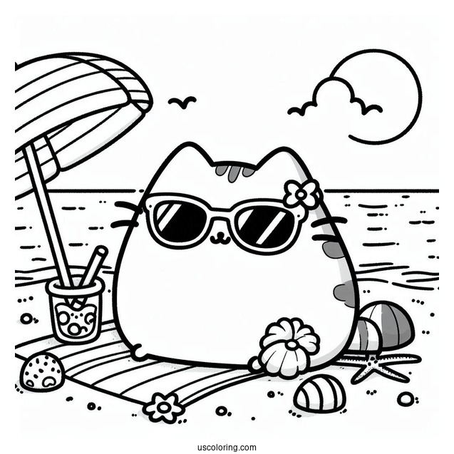 Pusheen Wearing Sunglasses At The Beach