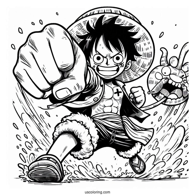 One Piece Coloring Page Of Monkey Luffy Throwing A Punch