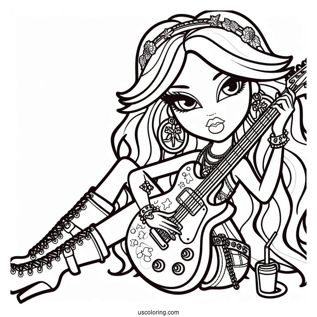 Coloring Page Of Rockstar Yasmin With Guitar