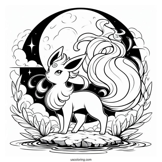 Ninetales In Front Of Full Moon Coloring Page