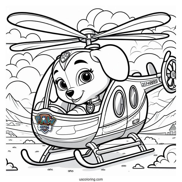 Skye In Helicopter From Paw Patrol To Color
