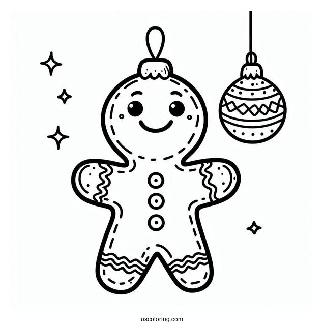 Smiling Gingerbread Man Christmas Ornaments Coloring Page