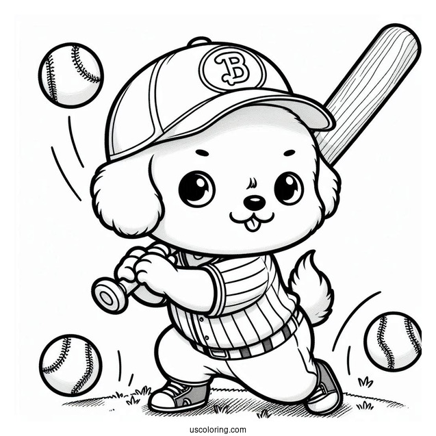 Cartoon Dog in Baseball Coloring Page Uniform Ready to Swing For Kids