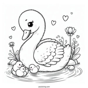 Baby Swan Coloring Page Emerging From Pond