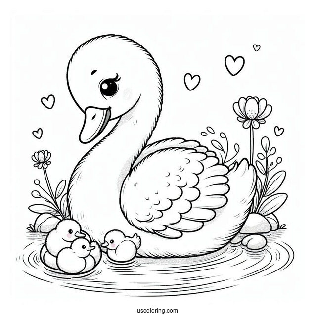 Baby Swan Coloring Page Emerging From Pond