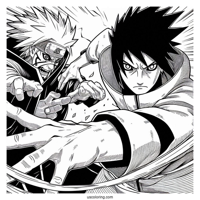 Detailed Uchiha Sasuke Coloring Page Fighting With Kusanagi