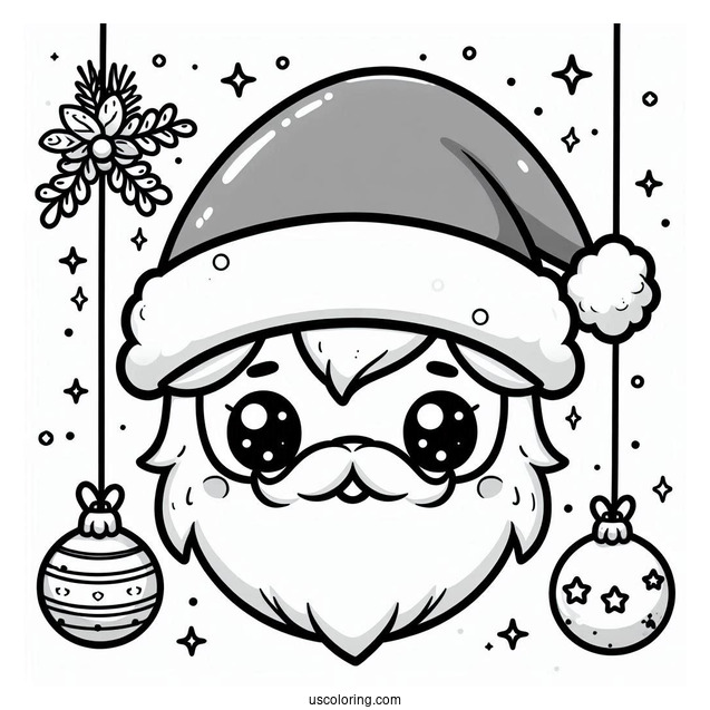 Chibi Santa Face Christmas Ornaments Coloring Page