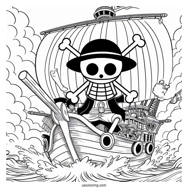 One Piece Coloring Page Of Straw Hat Pirates On Going Merry Ship