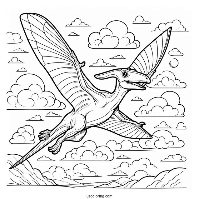 Pteranodon Flying In The Sky Coloring Sheet