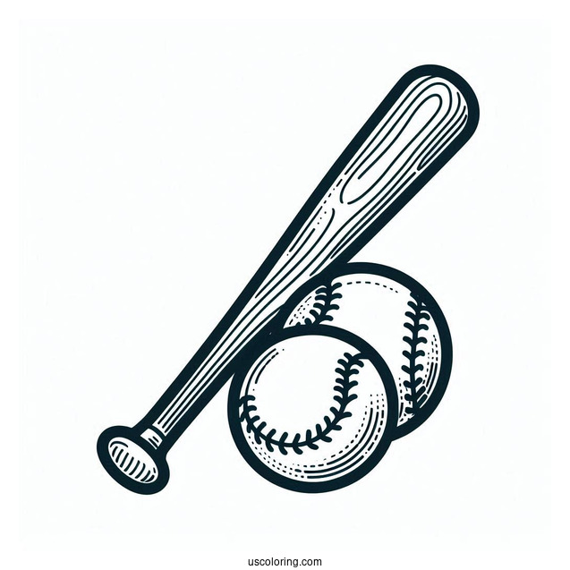 Easy Outline Of Baseball Bat And Ball