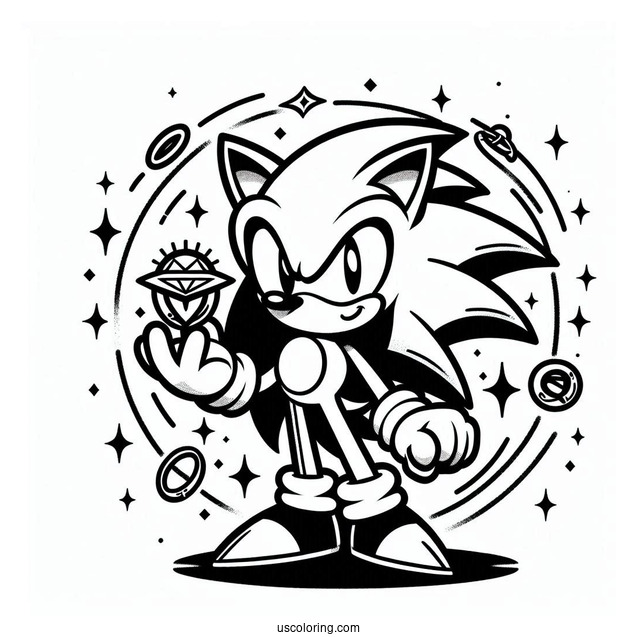 Simple Sonic Exe Coloring Page Holding Chaos Emerald And Gold Ring