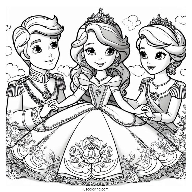Sofia The First Coloring Page With Prince James, And Princess Amber