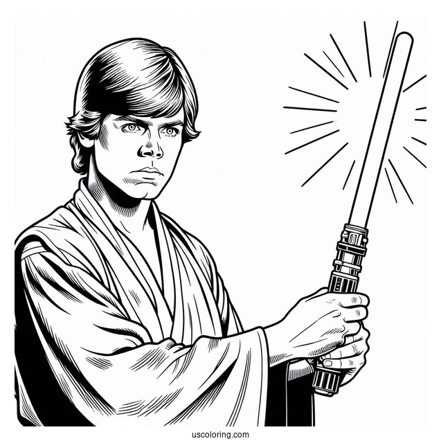 Luke Skywalker Holding Lightsaber Coloring In