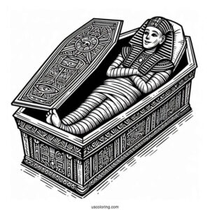 Egyptian Coffin With Mummy Coloring Page Inside